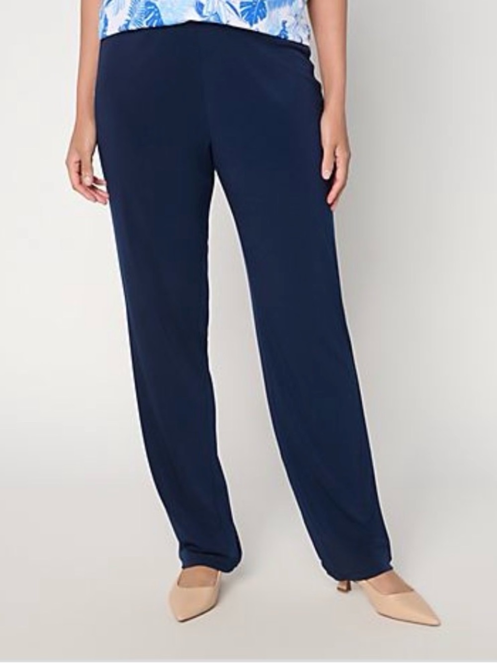 Size Small Susan Graver Navy Blue Liquid Knit Straight Leg Pants